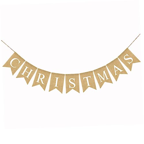 BESTOYARD Merry Christmas Buchstaben Girlande aus Leinen Burlap DIY Weihnachtsbanner mit Swallowtail Wimpeln Rustikale Weihnachtsdeko für Wand Fenster Tür Langlebige Partydekoration von BESTOYARD