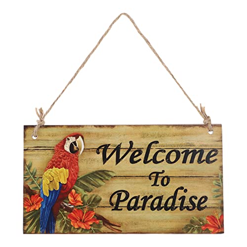 Bestoyard Holzschild mit Aufschrift „Welcome to Paradise“, Stil: Hawaii, Luau-Party, Sommerstrandparty, mit Hänger, Wanddekoration von BESTOYARD
