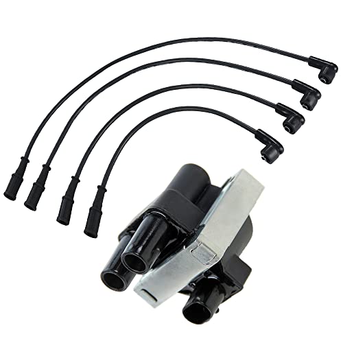 BESTPRICE 1x Zündspule 2-polig Zündmodul + 4x Zündkabelsatz Zündleitung Passend für FIAT CINQUECENTO (170_),PANDA (169_),PUNTO (176_)(188_), SEICENTO / 600 (187_),STRADA Pick-up (178_),LANCIA Y(840_) von BESTPRICE