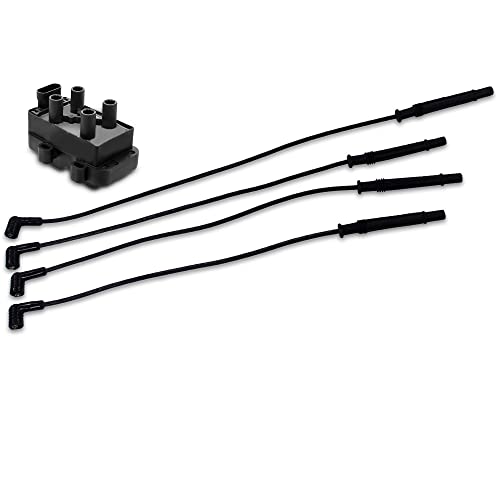 BESTPRICE 1x Zündspule 4-polig Zündmodul + 4x Zündkabelsatz Zündleitung Passend für RENAULT CLIO II (BB_, CB_),KANGOO (KC0/1_),KANGOO Express (FC0/1_),TWINGO I (C06_),TWINGO II (CN0_) von BESTPRICE