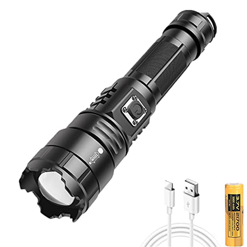 BESTSUN 10000 Lumen LED XHP70 Taschenlampe, wiederaufladbare leistungsstarke LED XHP70 taktische Taschenlampe tragbare Taschenlampen mit 5 Modi, wasserdichte zoombare Lampe für den täglichen Gebrauch von BESTSUN