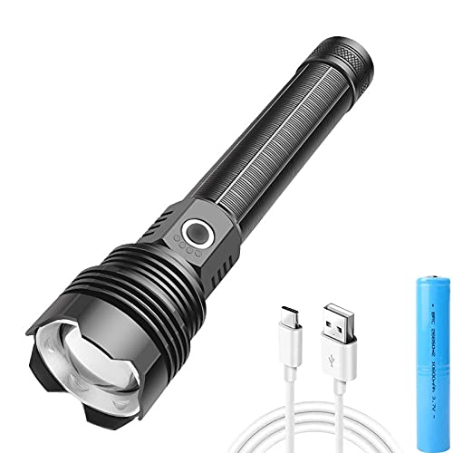 LED XHP70 Taschenlampe, 30000 hohe Lumen wiederaufladbare taktische XHP70 LED Taschenlampen Leistungsstarke Handlampe mit 5 Modi, Typ C Aufladung, Wasserdichte Zoombare Taschenlampe zum Wandern von BESTSUN