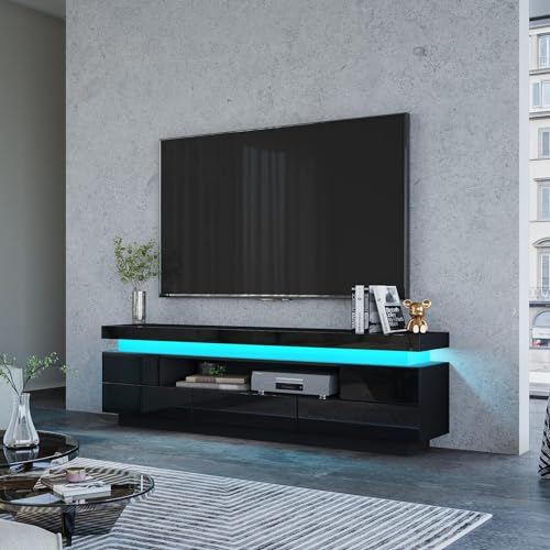 BESTWANTED LED-TV-Schrank 160cm Moderner Hochglanz-TV-Schrank mit 3 Schubladen, Sideboard für Schlafzimmer, Wohnzimmer, Wohnmöbel (Schwarz) von BESTWANTED