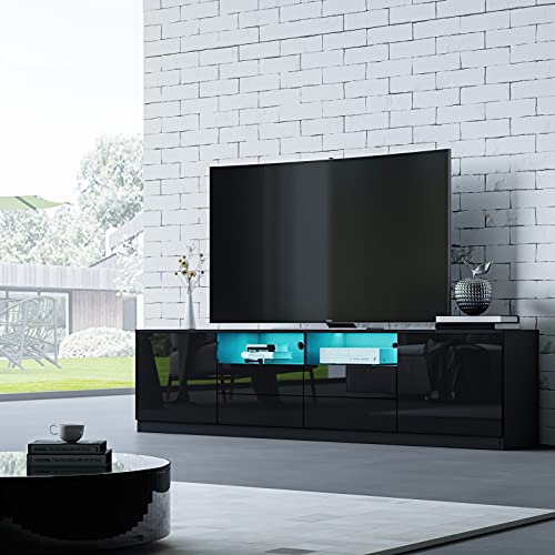 BESTWANTED LED-TV-Ständer TV-Schrank TV-Einheit 180 cm Modern Weiß Hochglanz Front Matt Korpus mit 2 Türen und 4 Schubladen für Schlafzimmer Wohnzimmer Wohnmöbel (Schwarz) von BESTWANTED