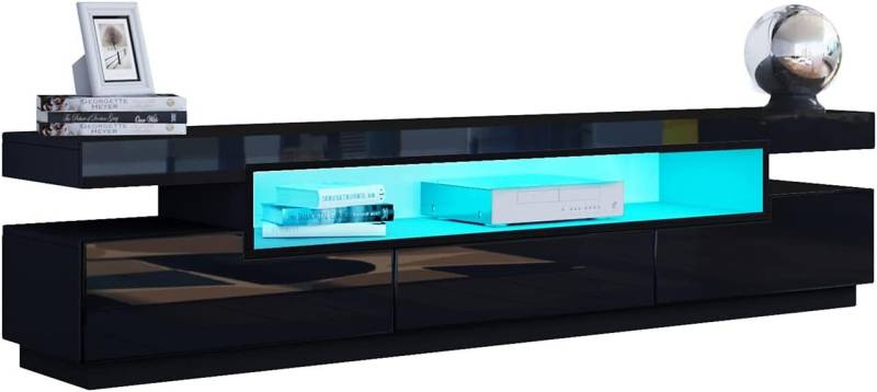 BESTWANTED Lowboard mit RGB LED, 1offenes Fach 3 Schubladen mit Drucksystem, Mattes Gehäuse und Hochglanzfront von BESTWANTED