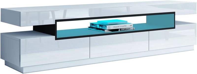 BESTWANTED Lowboard mit RGB LED, 1offenes Fach 3 Schubladen mit Drucksystem, Mattes Gehäuse und Hochglanzfront von BESTWANTED