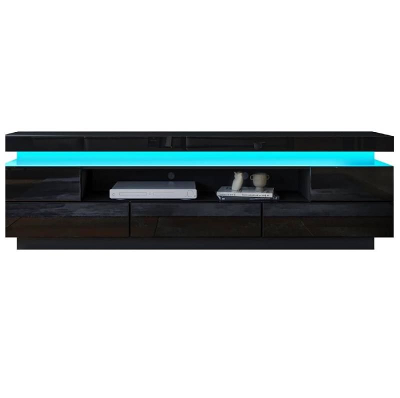 BESTWANTED Lowboard mit RGB LED Licht, Hochglanzfront 1 Lift Top 1 Ablage 5 Schubladen von BESTWANTED