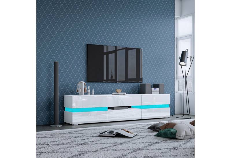 BESTWANTED TV-Schrank mit generischer LED, modernes TV-Möbel, Hochglanzfront, mattes Korpus Mit 2 Türen und 1 Schublade, geeignet für Schlafzimmer und Wohnzimmer von BESTWANTED
