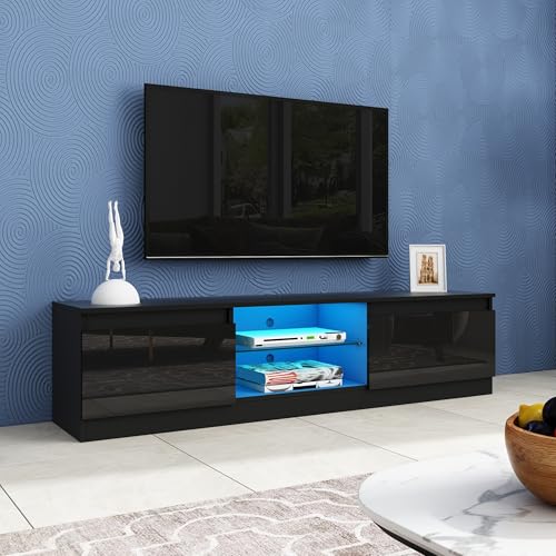 TV Schrank Lowboard mit LED Beleuchtung, Hochglanz Fernsehschrank für Fernseher bis zu 65 Zoll, Fernsehtisch mit 2 Türen, TV Board mit 2 Regalen für Wohnzimmer & Schlafzimmer 160x35x40 cm (Schwarz) TV Schrank Lowboard mit LED Beleuchtung, Hochglanz Fernsehschrank für Fernseher bis zu 65 Zoll, Fernsehtisch mit 2 Türen, TV Board mit 2 Regalen für Wohnzimmer & Schlafzimmer 160x35x40 cm (Schwarz) von BESTWANTED