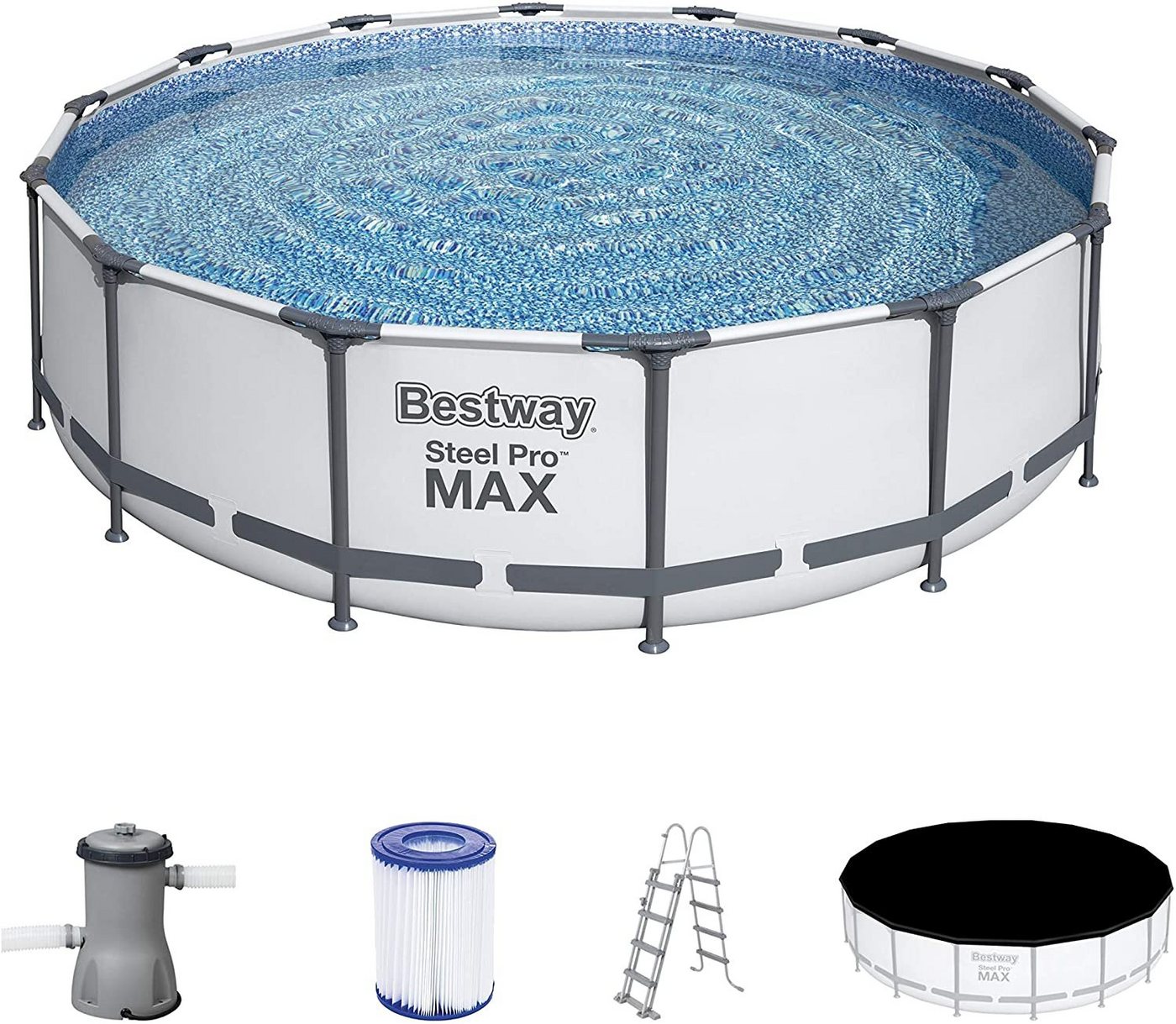 BESTWAY Framepool Bestway Steel MAX Pro Pool Set 427x107cm 56950 Pumpe + Leiter von BESTWAY