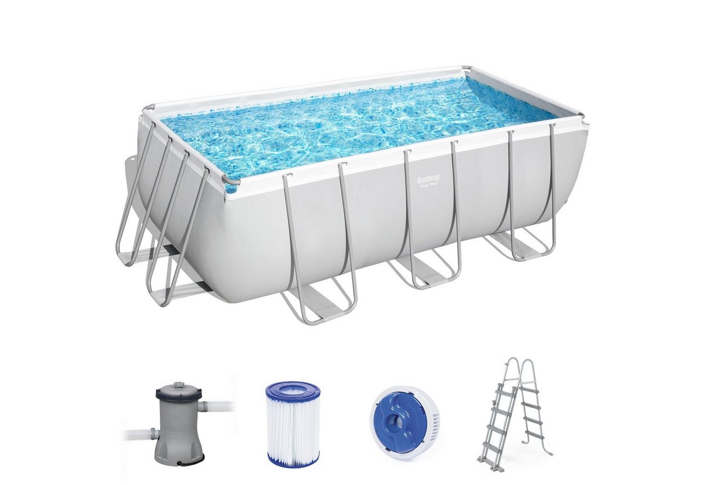 BESTWAY Framepool Power Steel Frame Pool Kartuschenfilteranlage Leiter 412x201x122cm (56456) von BESTWAY