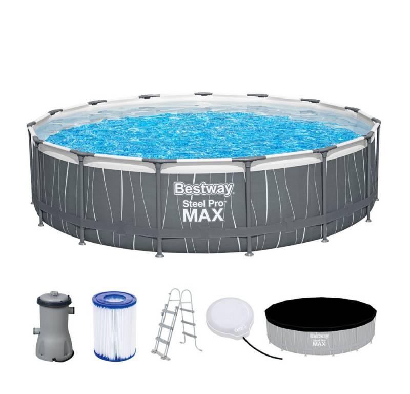 BESTWAY Pool Steel Pro MAX Frame Pool Komplett-Set mit Filterpumpe 457 x 107 cm von BESTWAY