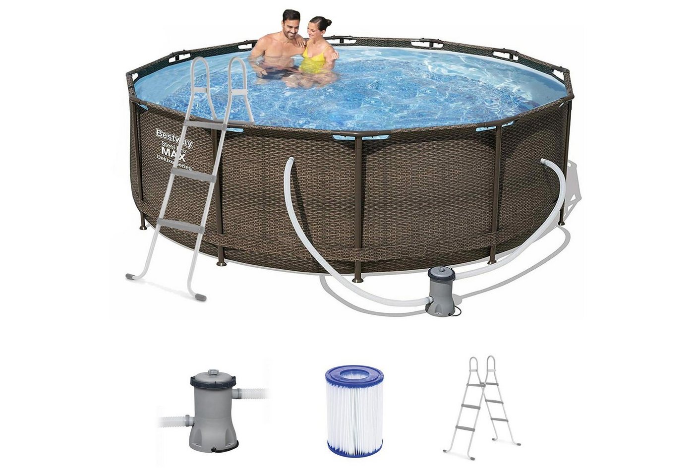 BESTWAY Pool Steel Pro Max Frame Pool Set rund Filterpumpe Leiter braun 366x100cm (Artikelnummer des Herstellers Bestway®: 56709) von BESTWAY