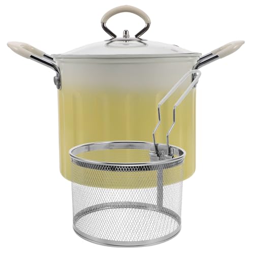 BESTYASH 1 Satz Gusseisen Fritteuse mit Deckel und Sieb Vielseitiger Tempura Topf für Induktionsherde und Gas Robuste Bauweise Hitzebeständige Griffe Einfache für Pommes und Hähnchen von BESTYASH