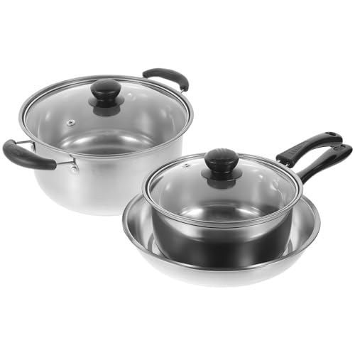 BESTYASH 1 Satz Kochgeschirr Set Teiliges Topfset mit Bratpfanne Suppentopf und Milchkochtopf Geeignet für Induktionsherde Einfach zu Reinigen Ergonomische Holzgriffe Wärmeübergang von BESTYASH