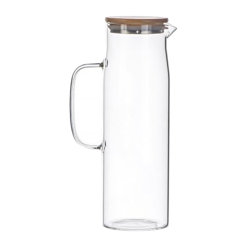 BESTYASH 1 Stück Borosilikatglas Wasserkrug mit Bambusdeckel Hitzeresistente Wasserkaraffe für Säfte Tee und Wasser für Partys und von BESTYASH