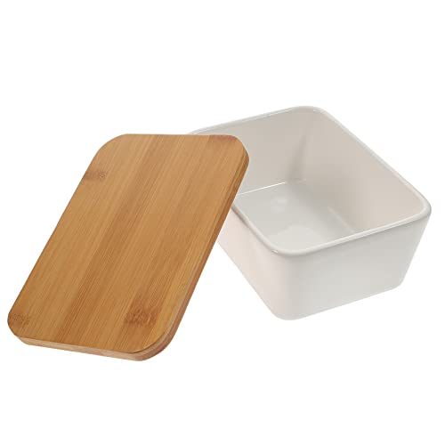 BESTYASH 1 Stück Keramische Butterdose mit Holzdeckel Stilvolle Aufbewahrung für Frische Butter Dem Esstisch von BESTYASH