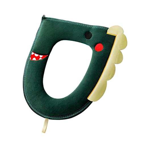 BESTYASH 1 Stück Universaler Cartoon Toilettensitzbezug aus Corduroy Weiches Warmes Kissen für Badezimmer Waschbar und Dehnbar Für Jede Toilettengröße Geeignet Grüner Dinosaurier Design von BESTYASH