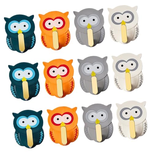 BESTYASH 12 Stück Cartoon Eulen Wandhaken Multifunktionale Dekorative Haken für Handtücher und Wohnaccessoires für Bad Küche und Wohnzimmer Platzsparend und von BESTYASH