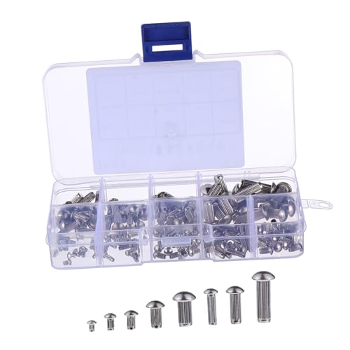 BESTYASH 160 Stück Teiliges Edelstahl Halbrundkopf Vollnieten mit Rändelschaft Rostbeständige Rundkopf Blindnieten für Befestigung von Namensschildern und Verbindungsarbeiten von BESTYASH