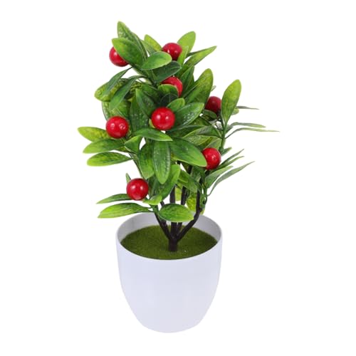 BESTYASH 2 STÜCK Künstliche Tischpflanze Roter Frucht Bonsai Dekoration Realistisch Wirkende Grüne Zimmerpflanze Pflegeleicht für Büro Fensterbank Wohnzimmer Stilvolle Wohnaccessoires von BESTYASH