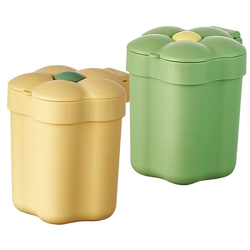 BESTYASH 2 Stück Blumengestalteter Mülleimer mit Deckel Mini Abfalleimer für Büro und Schlafzimmer Praktischer Kunststoffbehälter Gelb und Grün für Schreibtisch von BESTYASH