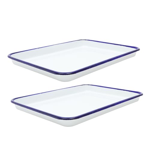 BESTYASH 2 Stück Emaille Kuchenformen Quadratische Teller Backform Längliche Kuchenform Backblech Herdfest Ofenfest Auflaufform Antihaftbeschichtete Kuchenformen Zum Backen von BESTYASH
