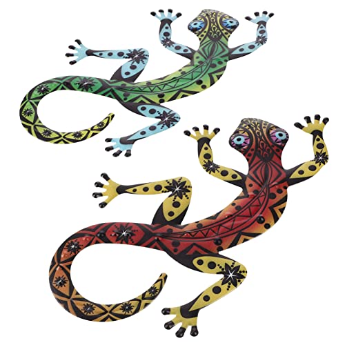 BESTYASH 2 Stück Gecko Wanddeko Dekorative Gartenornamente für und Außen für Terrassen Zäune Türen und Fenster Rot Grün von BESTYASH