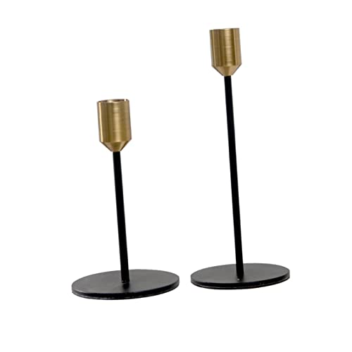 BESTYASH 2 Stück Metall Kerzenhalter Schwarz Gold Design Stabkerzenhalter Runder Sockel rutschfest Dekoration Hochzeit Festival von BESTYASH