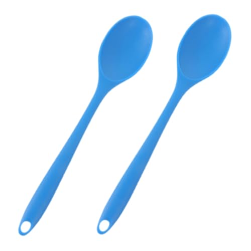 BESTYASH 2 Stück Silikon Löffel Hitzebeständig Antihaftend Küchenutensil mit Ergonomischem Griff Rutschfest Geeignet zum Servieren und Rühren Kratzfest für Pfannen und Töpfe Blau von BESTYASH
