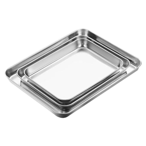 BESTYASH 3 Stück Backblech Teilig Rechteckige Flache Servierplatten Hitzebeständig Langlebig und Rostfrei Vielseitig Verwendbar für Backen Grillen und Buffet Spülmaschinengeeignet Stabile von BESTYASH