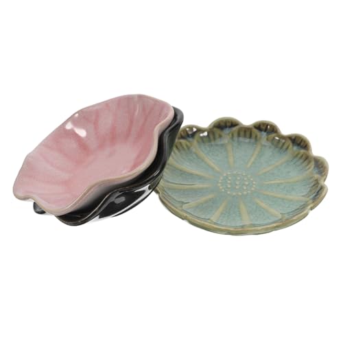BESTYASH 3 Stück Japanische Keramik Teilig Kleine Handgefertigte Teller für Dips und Vorspeisen Leichtes Multifunktionales Geschirr für Sushi Saucen und Beilagen Design Rosa Blau und Grün von BESTYASH