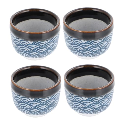 BESTYASH 4Stücke Teiliges Traditioneller Japanischer Sake Tassen aus Keramik Langlebig Spülmaschinenfest für Warmen Sake mit Wellenmuster in Weiß-blau für Zuhause von BESTYASH