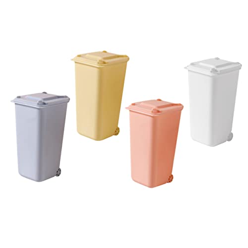 BESTYASH 4 Stück Mini Tischmülleimer mit Deckel Set Bunte Kleine Desktop Mülltonnen aus Robustem Abnehmbar Sicher Platzsparend für Büro Zuhause und Schreibtischorganisation von BESTYASH