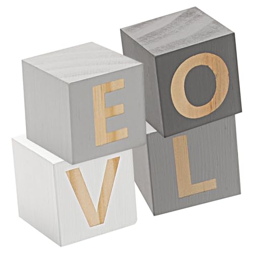 BESTYASH 4 Stück Teiliges Love Holzblock dekor Nordischer Stil Natürliche Holzmaterialien Leichte Heimdekoration für Wohnzimmer Bücherregal Hochzeit und Festival Accessoire von BESTYASH