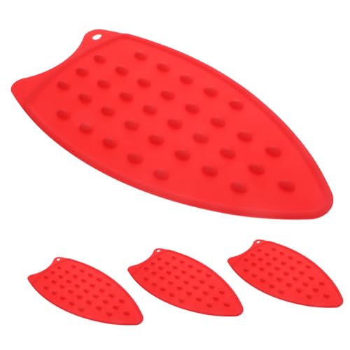 BESTYASH 4 Stück Teiliges Silikonbeschichtetes Bügelpad Hitzebeständig rutschfest Schützend für Bügeleisenablage Tischschutz Rot von BESTYASH