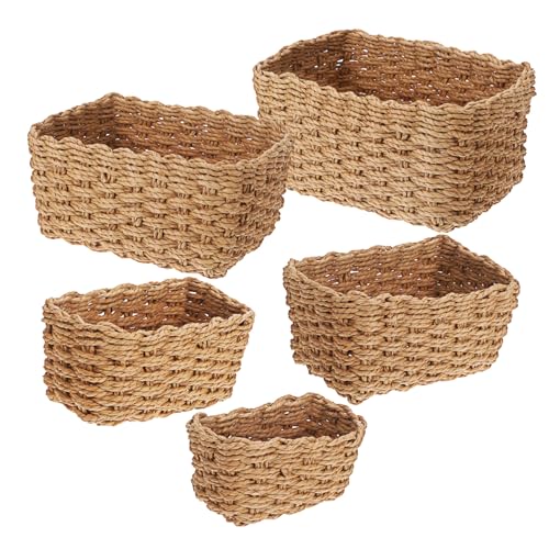 BESTYASH 5 Stk. Teiliges Khaki Geflochtenes Aufbewahrungskorb - Handgefertigte Organizer Stapelbare Dekorative Körbe für Regale Schränke und Desktop-clutter Leicht und Tragbar von BESTYASH