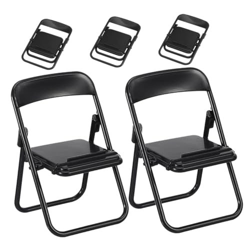 BESTYASH 5 Stück Teiliges Mini Klappstuhl als Puppenhaus Möbel und Dekorativer Stabiler Desktop Handyhalter Realistisch Gestaltete Miniatur Stühle Schwarz für Puppenhaus und Tischgebrauch von BESTYASH