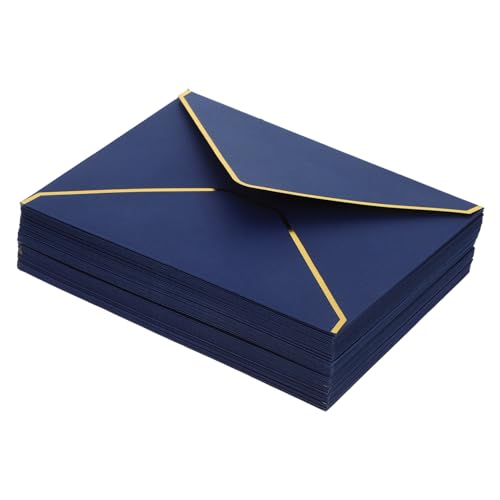 BESTYASH 50 Stück Briefumschläge V-klappe mit Goldrand Dickes Papier Stilvolle Blaue Umschläge für Hochzeit Babyparty Abschlussfeier Vielseitig Einsetzbar Dekorative Versandumschläge von BESTYASH