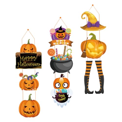 BESTYASH 9 Stück Teiliges Halloween Türhänger aus Papier mit Kürbis Geist und Hexenhut Einfache Montage für Tür Wand Fenster Dekorative Halloween Party Wanddeko Leuchtende Figuren von BESTYASH
