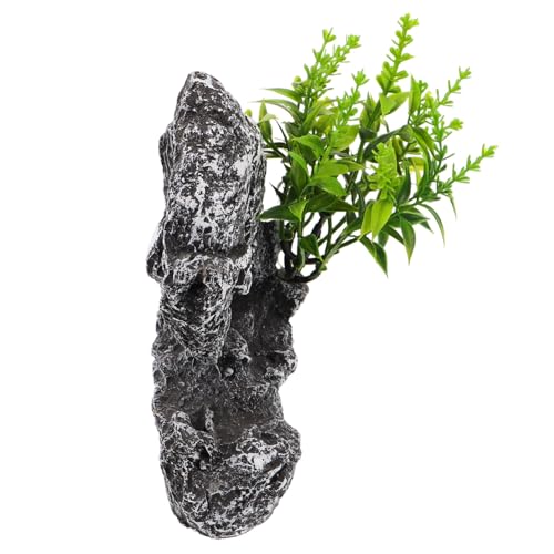 BESTYASH Aquarium Dekorationsstein Künstlicher Berg mit Kleinen Pflanzen Fischversteck Höhle Langlebig Leicht zu Reinigen Realistische Landschafts-deko für Fischbecken von BESTYASH