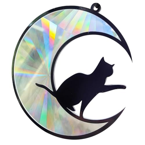 BESTYASH Bunte Fensterdeko Fensterhänger Mond Katze Design mit Aufhängung Dekorative Wandkunst für Fenster Zimmer Schlafzimmer Garten Lebendige Lichtreflexe von BESTYASH
