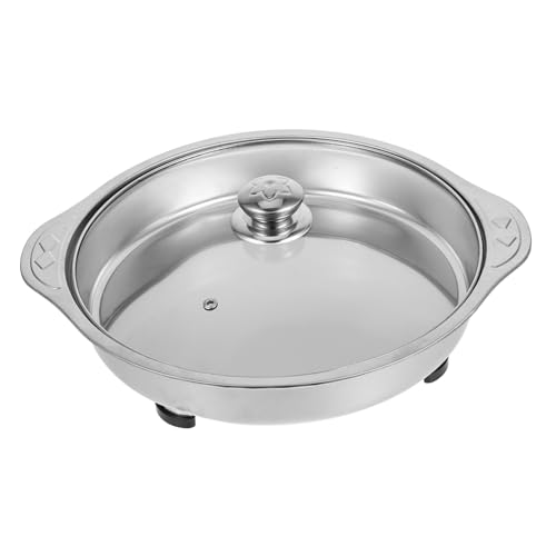 BESTYASH Edelstahl Buffet Servierpfanne mit Glasdeckel und Rutschfesten Gummifüßen Tiefer Catering Food Container Robustes Metall Tablett für Party Restaurant Selbstbedienung Große von BESTYASH