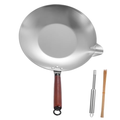 BESTYASH Edelstahl Schmelztopf mit Entkernungswerkzeug und Holzspießen Hitzebeständiger Wok für Zucker und Schokoladenschmelzen Präziser Entleer Ausguss Geeignet für Induktionsherd und von BESTYASH