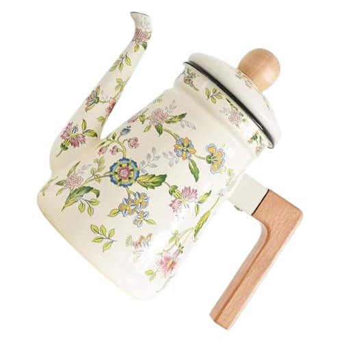 BESTYASH Emaille mit Holzgriff Hitzebeständig Vielseitig für Tee Kaffee Blumentee Geeignet für Elektroherd Langlebig und Dekorativ für Küche und Wohnzimmer von BESTYASH