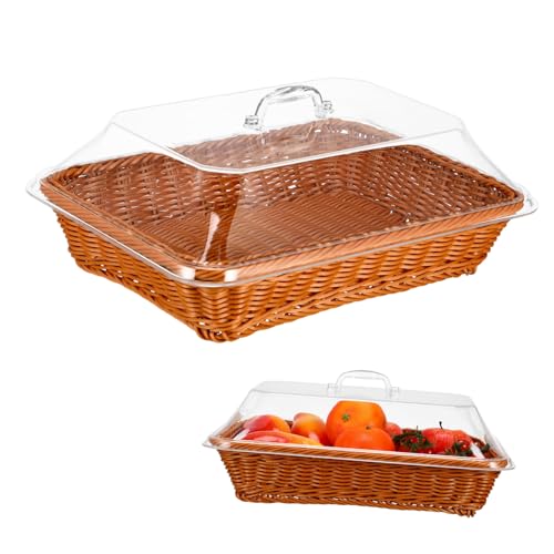 BESTYASH Imitation Rattan Brotkorb Mit Deckel Woven Tabletop Korb Für Früchte Snacks Und Mehr Für Restaurant Küche Und Picknick von BESTYASH