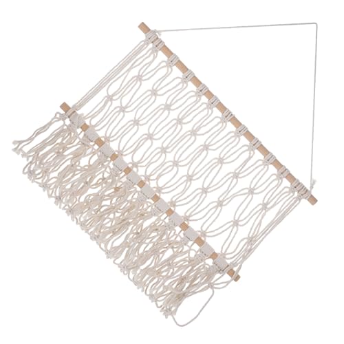 BESTYASH Handgewebtes Baumwollnetz Wandregal Kinderzimmer Hängeorganizer Multifunktionales Aufbewahrungsnetz mit Holzrahmen Dekorativer Wandhalter für Bücher und Deko Weiß Robust und von BESTYASH