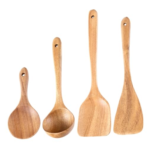 BESTYASH Holz Küchenutensilien Set Teilig Langstielige Kochlöffel und Pfannenwender aus Robustem Holz Hitzebeständig und Kratzschonend Geeignet für Haushalt Restaurant und Camping mit von BESTYASH