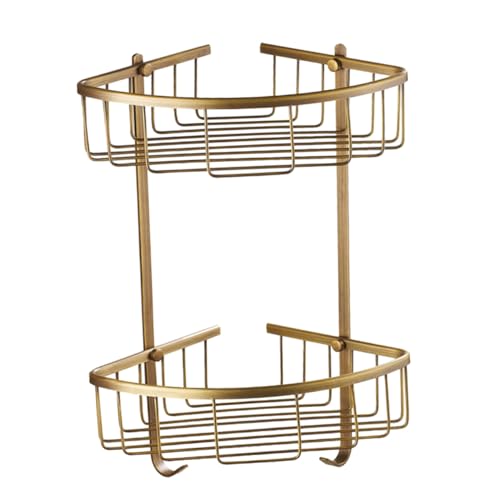 BESTYASH Kupfer Eckregal Wandmontage Duschkorb Doppelstöckig Vintage Stil Rostfrei Badezimmer Aufbewahrung Eckablage Organizer Dusche Küche von BESTYASH