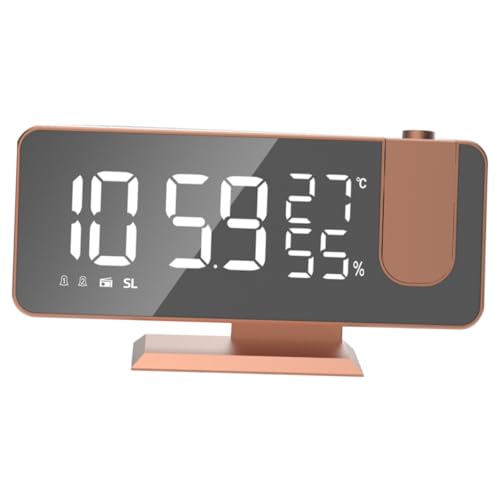 BESTYASH LED Spiegel Digitalwecker mit Temperatur und Luftfeuchtigkeitsanzeige Elektronische Tischuhr mit Projektion Alarmfunktion Modernes Design für Schlafzimmer Wohnzimmer Büro von BESTYASH